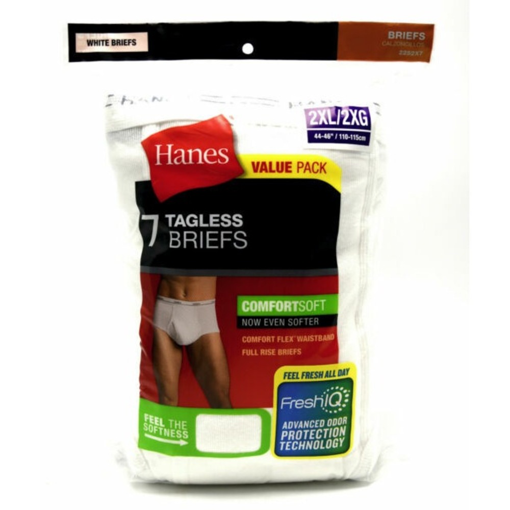 2008 Hanes Briefs Mens 2XL White 100% Cotton Comfort Flex Waistband 7 Pack